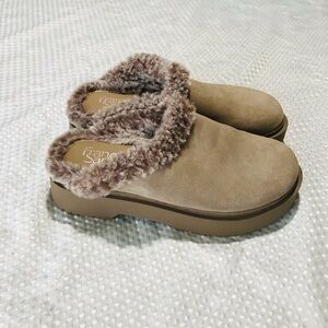 Franco Sarto Tan Fur-Lined Mules